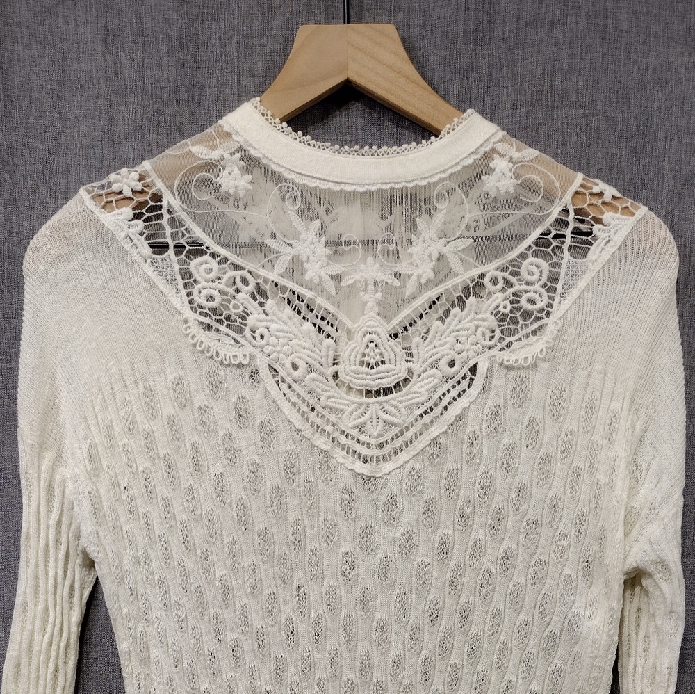Free People Linen Cotton Crochet Top Dress Women's XS White Boho Retro 90s Y2K - Picture 2 of 8